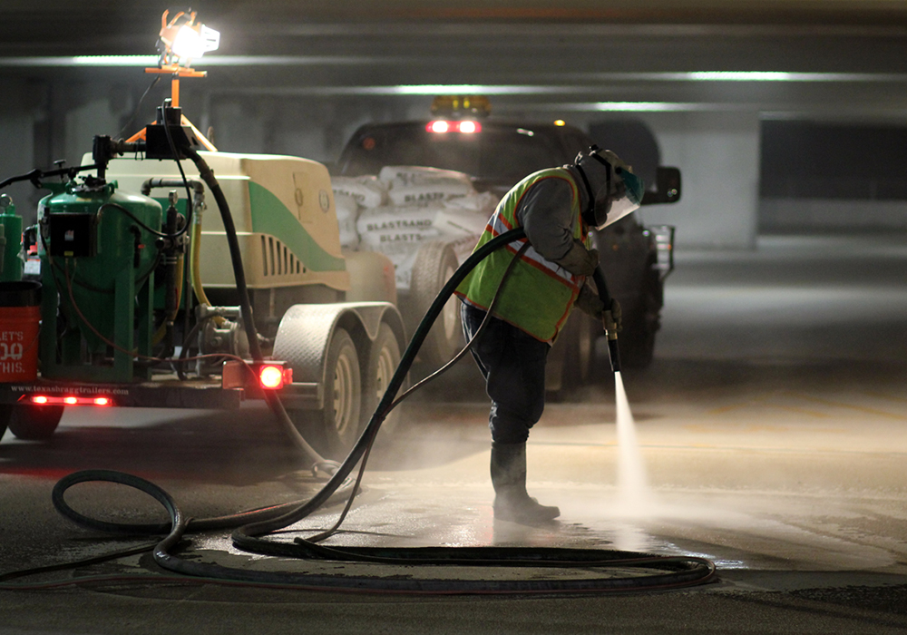 dustless blasting parking garage floor