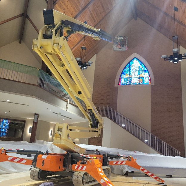 With only three moves of the lift, our crew checks the position of the lift to determine all access points in the sanctuary.